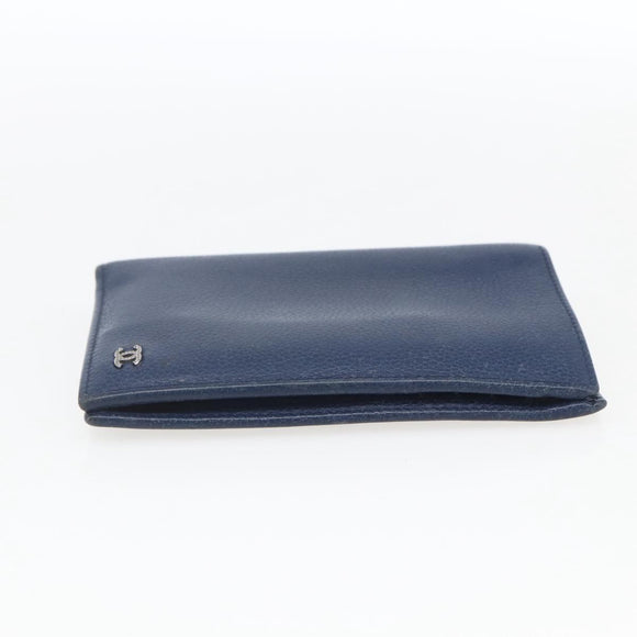 CHANEL COCO Mark Wallet Leather Navy CC Auth 168183