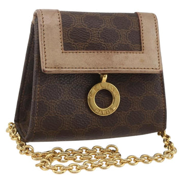 CELINE Macadam Canvas Circle Chain Shoulder Pouch PVC Leather Brown Auth 168200