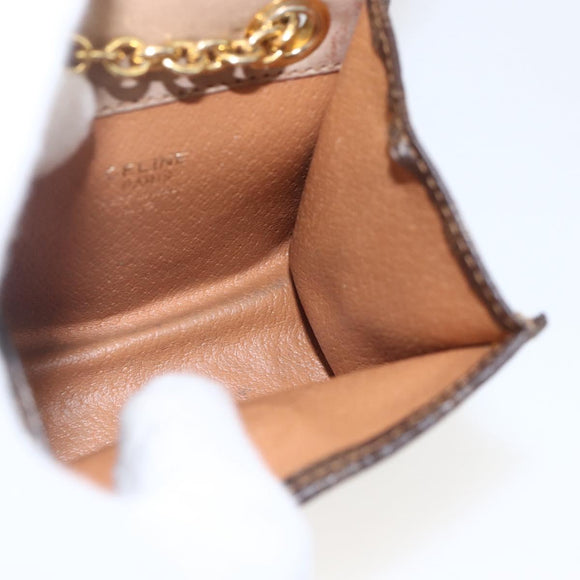 CELINE Macadam Canvas Circle Chain Shoulder Pouch PVC Leather Brown Auth 168200