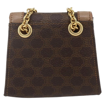 CELINE Macadam Canvas Circle Chain Shoulder Pouch PVC Leather Brown Auth 168200 - 0