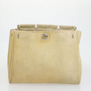 HERMES Her Bag MM Hand Bag Canvas Beige Silver Auth 168228-24
