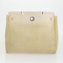 HERMES Her Bag MM Hand Bag Canvas Beige Silver Auth 168228-25