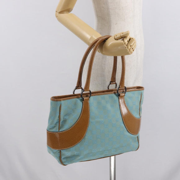 GUCCI GG Canvas Hand Bag Turquoise Blue Silver 113011 Auth 168236