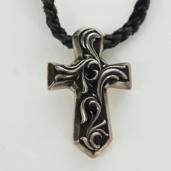 Chrome Hearts Small Balkan Cross/W Boro Chip Necklace Ag925 Silver Auth 168247SM
