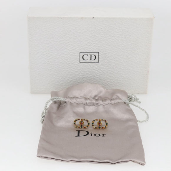 Christian Dior Rhinestone Pierce Earring metal Gold Tone Auth 168258M