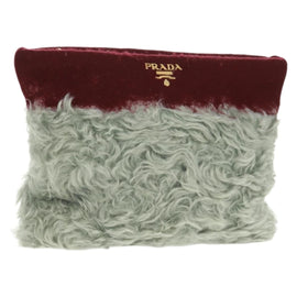 PRADA Clutch Bag Fur Bordeaux Gold Auth 168291V