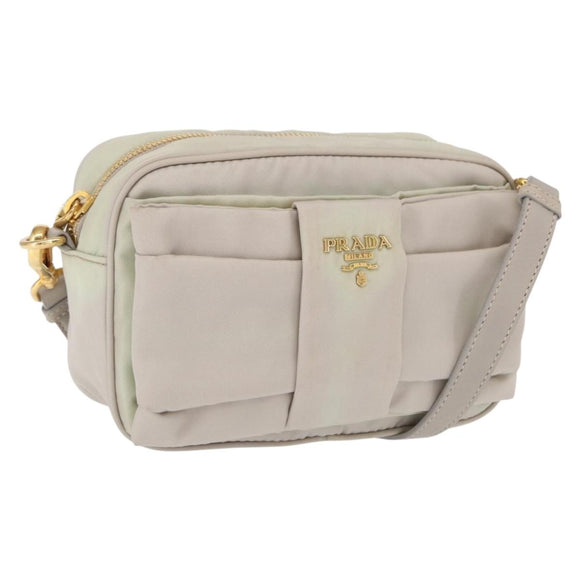 PRADA Shoulder Bag Nylon Ivory Gold Auth 168292