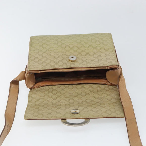 CELINE Macadam Canvas Circle Shoulder Bag PVC Beige Gold Auth 168293
