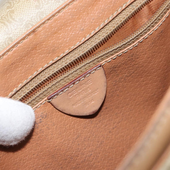 CELINE Macadam Canvas Circle Shoulder Bag PVC Beige Gold Auth 168293