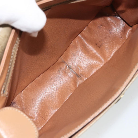 CELINE Macadam Canvas Circle Shoulder Bag PVC Beige Gold Auth 168293