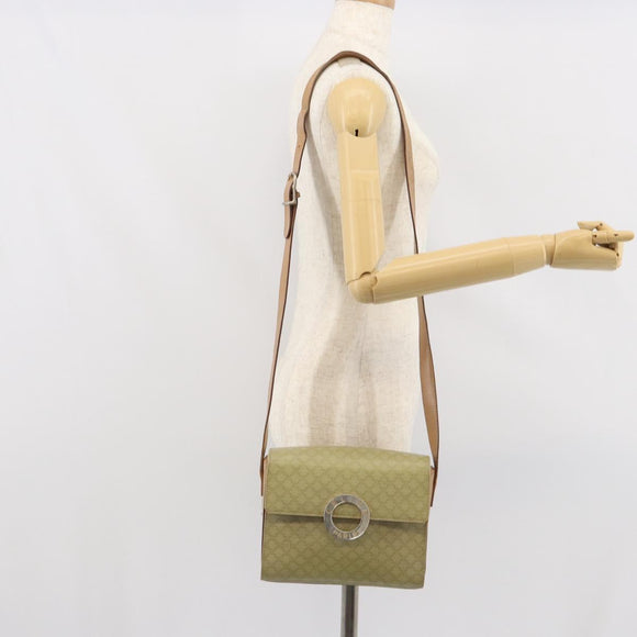 CELINE Macadam Canvas Circle Shoulder Bag PVC Beige Gold Auth 168293