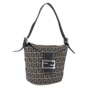 FENDI Zucchino Canvas Mamma Baguette Shoulder Bag Navy Silver Auth 168294