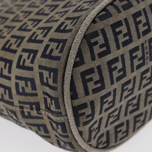 FENDI Zucchino Canvas Mamma Baguette Shoulder Bag Navy Silver Auth 168294