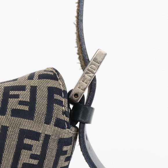 FENDI Zucchino Canvas Mamma Baguette Shoulder Bag Navy Silver Auth 168294