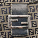FENDI Zucchino Canvas Mamma Baguette Shoulder Bag Navy Silver Auth 168294-10