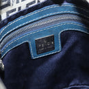 FENDI Zucchino Canvas Mamma Baguette Shoulder Bag Navy Silver Auth 168294-21