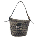 FENDI Zucchino Canvas Mamma Baguette Shoulder Bag Navy Silver Auth 168294-13