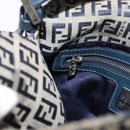 FENDI Zucchino Canvas Mamma Baguette Shoulder Bag Navy Silver Auth 168294-24