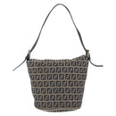FENDI Zucchino Canvas Mamma Baguette Shoulder Bag Navy Silver Auth 168294-2