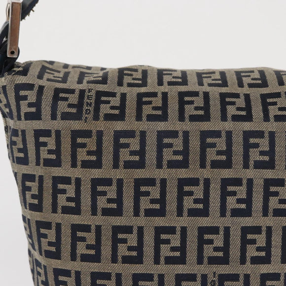 FENDI Zucchino Canvas Mamma Baguette Shoulder Bag Navy Silver Auth 168294