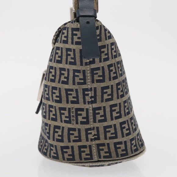 FENDI Zucchino Canvas Mamma Baguette Shoulder Bag Navy Silver Auth 168294