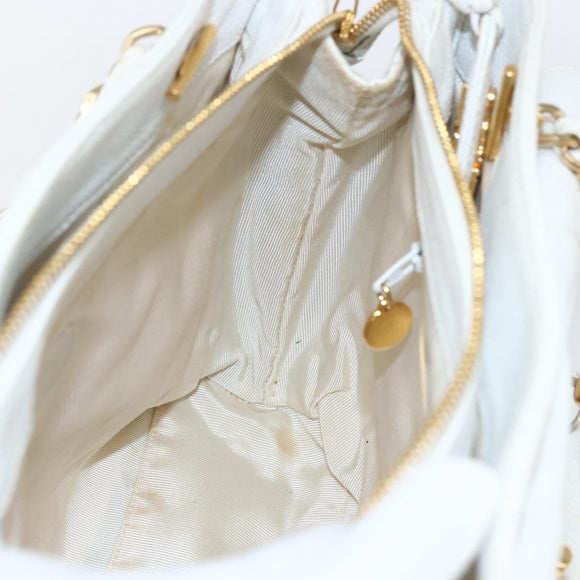 CHANEL Matelasse Chain Shoulder Bag Caviar Skin White Gold CC Auth 168296