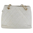 CHANEL Matelasse Chain Shoulder Bag Caviar Skin White Gold CC Auth 168296-2