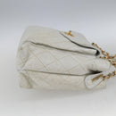 CHANEL Matelasse Chain Shoulder Bag Caviar Skin White Gold CC Auth 168296-4