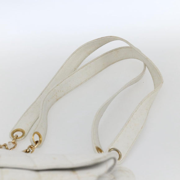 CHANEL Matelasse Chain Shoulder Bag Caviar Skin White Gold CC Auth 168296