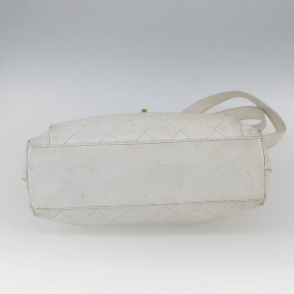 CHANEL Matelasse Chain Shoulder Bag Caviar Skin White Gold CC Auth 168296
