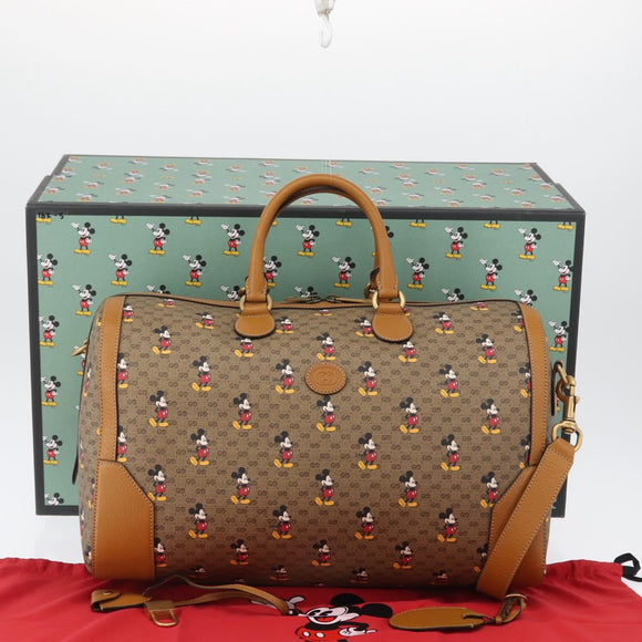 GUCCI Micro GG Supreme Disney Boston Bag PVC 2way Beige 547953 Auth 168297SM