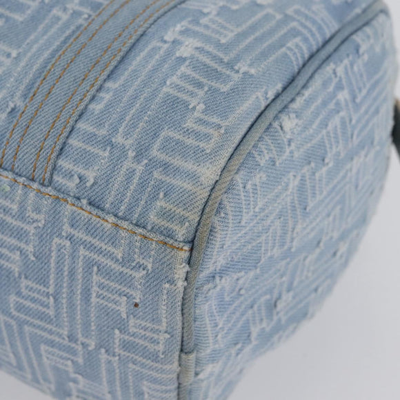 FENDI Zucca Canvas Boston Bag Light Blue Gold Auth 168309V