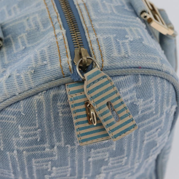 FENDI Zucca Canvas Boston Bag Light Blue Gold Auth 168309V