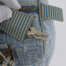FENDI Zucca Canvas Boston Bag Light Blue Gold Auth 168309V-10