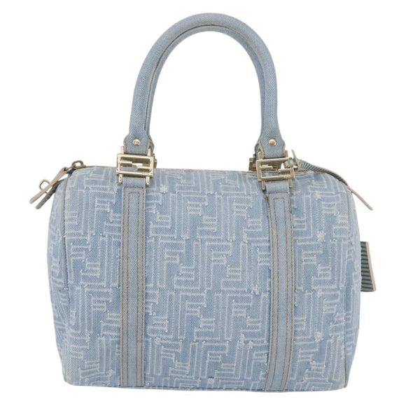 FENDI Zucca Canvas Boston Bag Light Blue Gold Auth 168309V