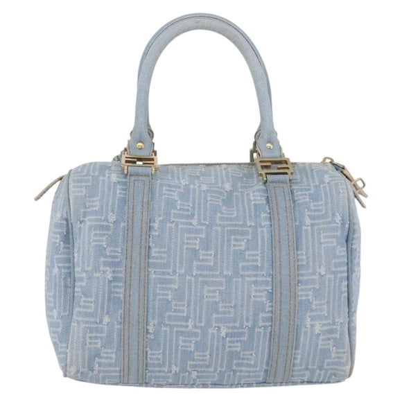 FENDI Zucca Canvas Boston Bag Light Blue Gold Auth 168309V