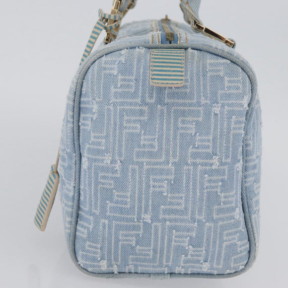 FENDI Zucca Canvas Boston Bag Light Blue Gold Auth 168309V