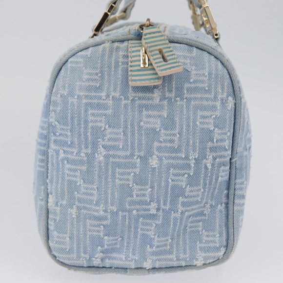 FENDI Zucca Canvas Boston Bag Light Blue Gold Auth 168309V