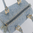 FENDI Zucca Canvas Boston Bag Light Blue Gold Auth 168309V-6