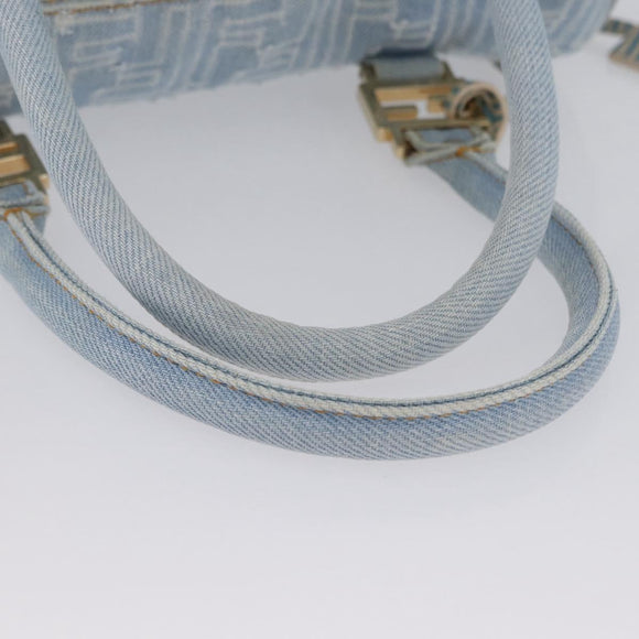 FENDI Zucca Canvas Boston Bag Light Blue Gold Auth 168309V