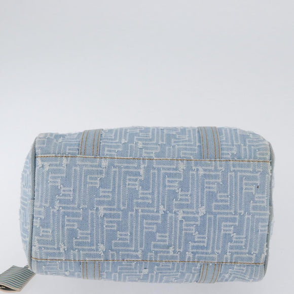FENDI Zucca Canvas Boston Bag Light Blue Gold Auth 168309V