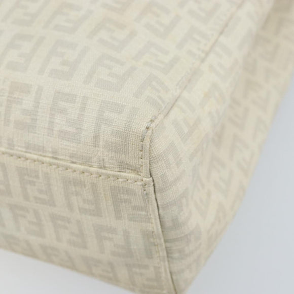 FENDI Zucchino Canvas Tote Bag White Silver Auth 168311A