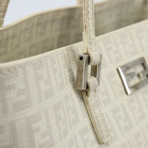 FENDI Zucchino Canvas Tote Bag White Silver Auth 168311A