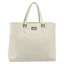 FENDI Zucchino Canvas Tote Bag White Silver Auth 168311A-13
