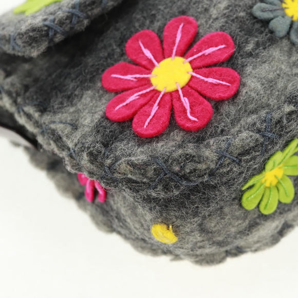 FENDI Flower Pattern Mamma Baguette Shoulder Bag Wool Gray Silver Auth 168312SAV