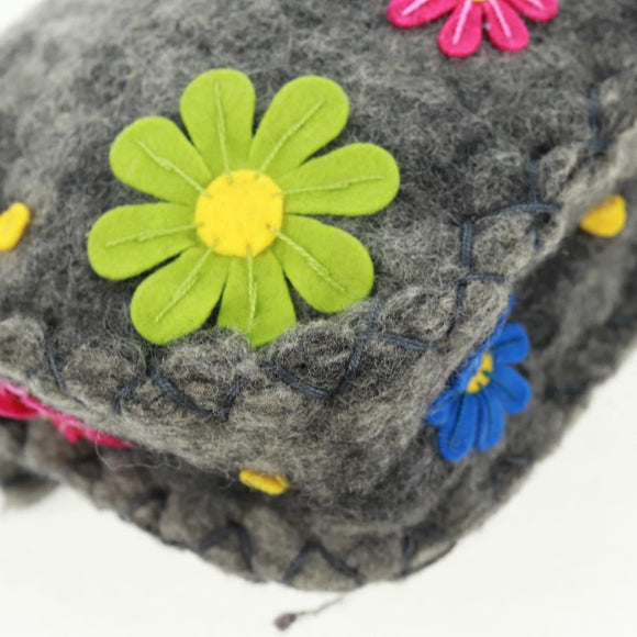 FENDI Flower Pattern Mamma Baguette Shoulder Bag Wool Gray Silver Auth 168312SAV