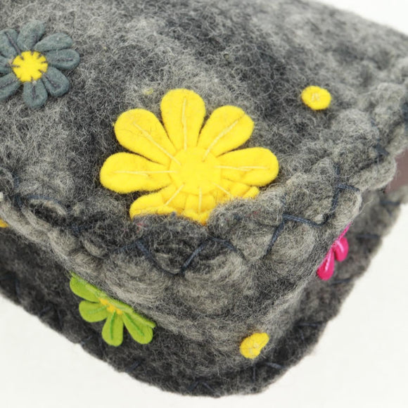 FENDI Flower Pattern Mamma Baguette Shoulder Bag Wool Gray Silver Auth 168312SAV