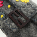 FENDI Flower Pattern Mamma Baguette Shoulder Bag Wool Gray Silver Auth 168312SAV-19