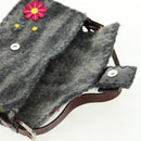 FENDI Flower Pattern Mamma Baguette Shoulder Bag Wool Gray Silver Auth 168312SAV-9