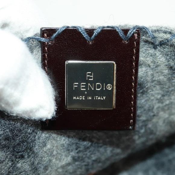 FENDI Flower Pattern Mamma Baguette Shoulder Bag Wool Gray Silver Auth 168312SAV